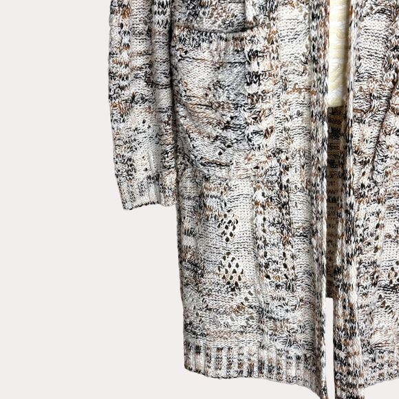 Knox Rose Long Cardigan Sweater Open Front Marled Beige M bv - Picture 5 of 8